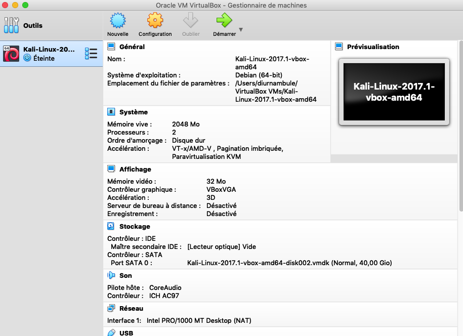 Accueil de Virtualbox